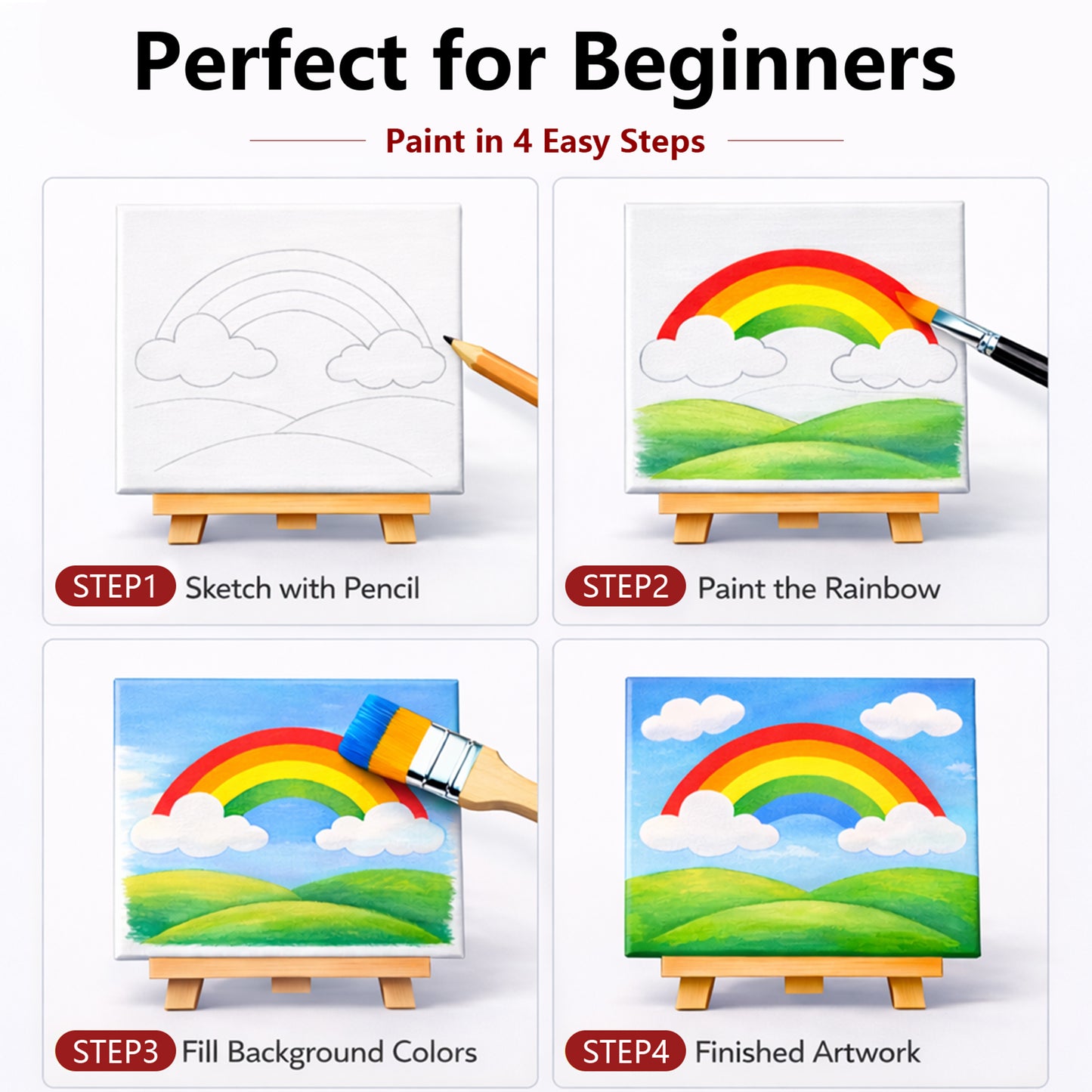 MISUMISO 48-Piece Acrylic Paint Set – 24 Colors Beginner  Kit with Canvas Panels, Easel & Brushes