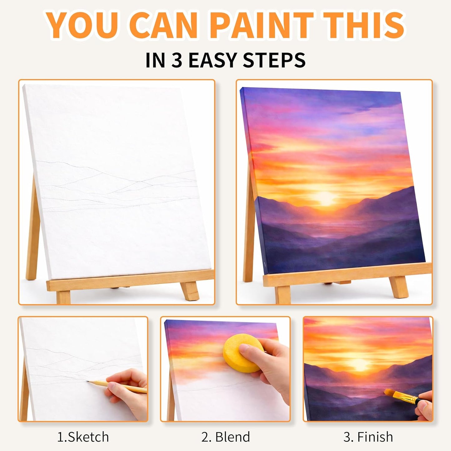 MISUMISO 53-Piece Acrylic Paint Set for Beginners –  24 Colors Kit with Canvas Panels, Easel, Brushes & Apron